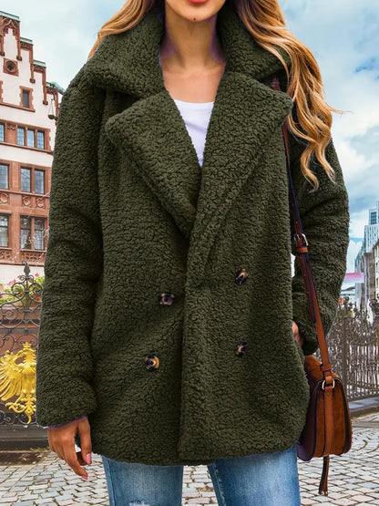 Damenjacke Fleece Teddy mit Kapuzenkragen und Langen Ärmeln-4