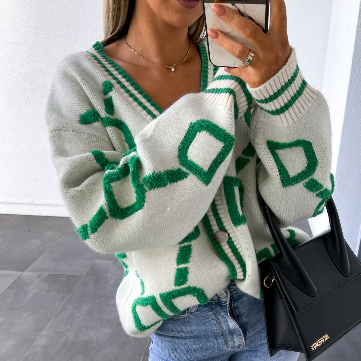 Damen Geblümter Cardigan V-förmiger Ausschnitt Acryl 8