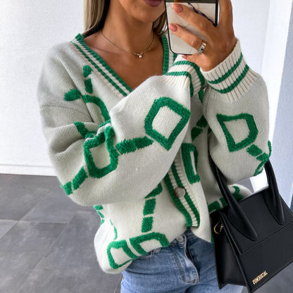 Damen Geblümter Cardigan V-förmiger Ausschnitt Acryl 8
