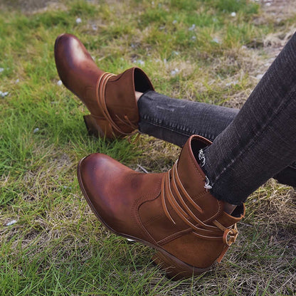 Damen-Stiefel, Vintage Schnürung, Leder 5