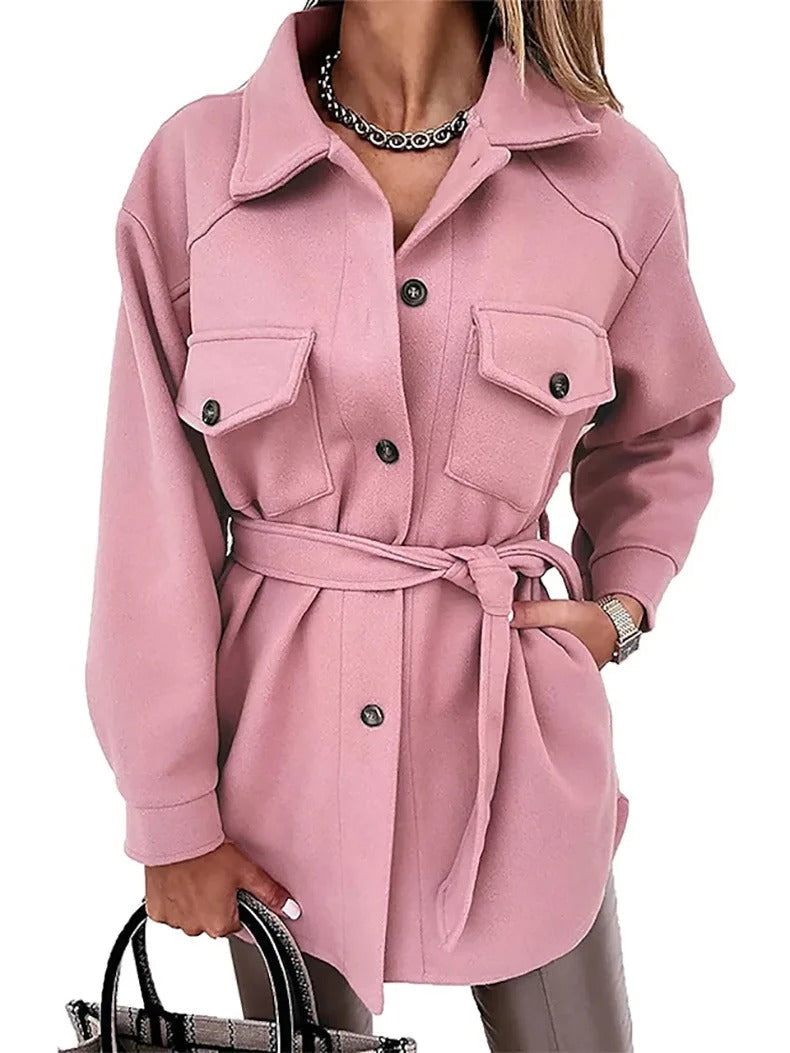 Langer winddichter Wollmantel für Damen – Eleganter blauer Mantel mit normaler Passform für kühle Tage 4