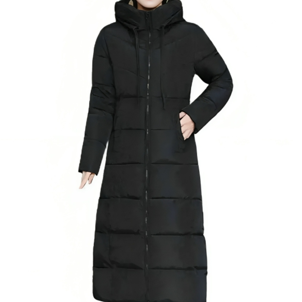 Langer Wintermantel Damen Gepolstert mit Kapuze-2