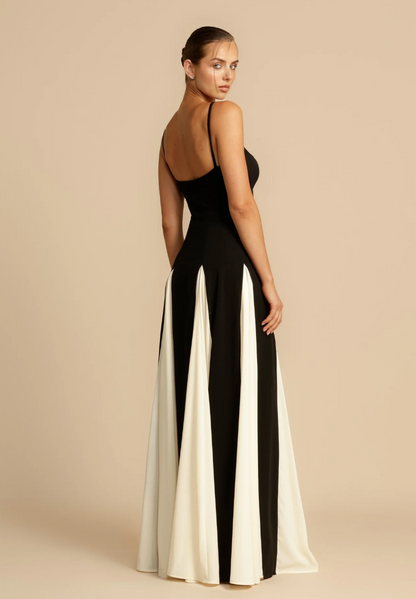 Damen-Maxikleid, zweifarbige Spaghettiträger, Riemen, Polyester, Elasthan-4