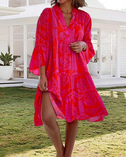 Schöne Damenkleider, geometrisch, Boho, Design mit 3/4, Ärmeln, lässige Passform-4
