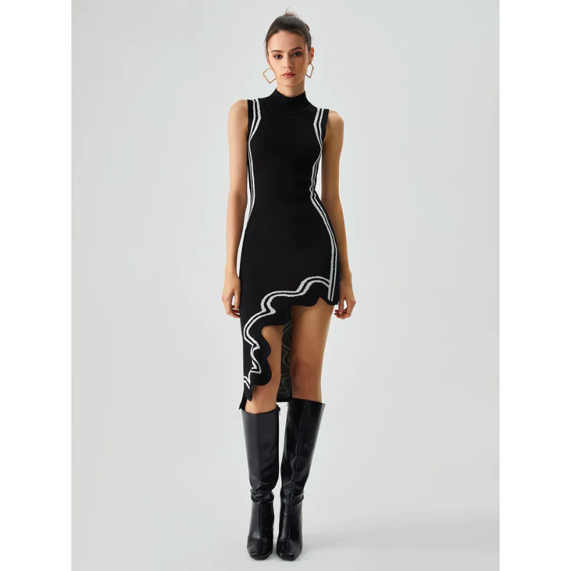 Damen Asymmetrisch Gestricktes Kleid in gemütlichem Design für Fest und Alltag-1