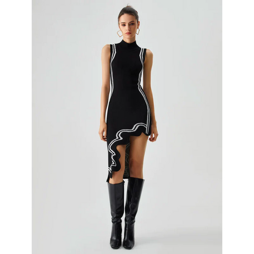 Damen Asymmetrisch Gestricktes Kleid in gemütlichem Design für Fest und Alltag-1