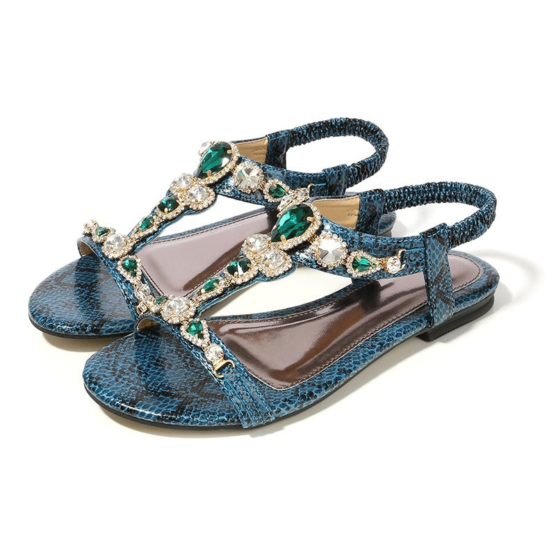 Damen-Sandalen, Boho Stil, synthetisches PU mit Vintage-Perlen und Strass-4