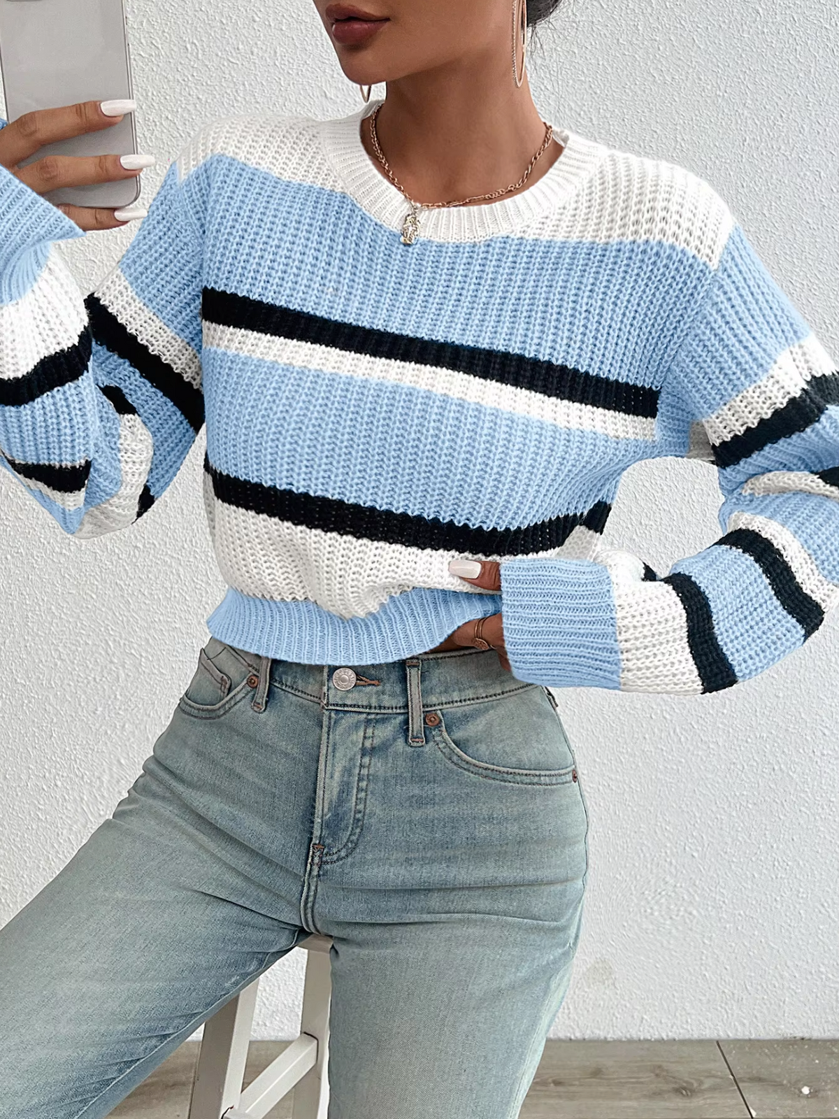 Variant image for Damen-Pullover, kurz, weit, Drop-Shoulder, hochwertiger Stoff-5