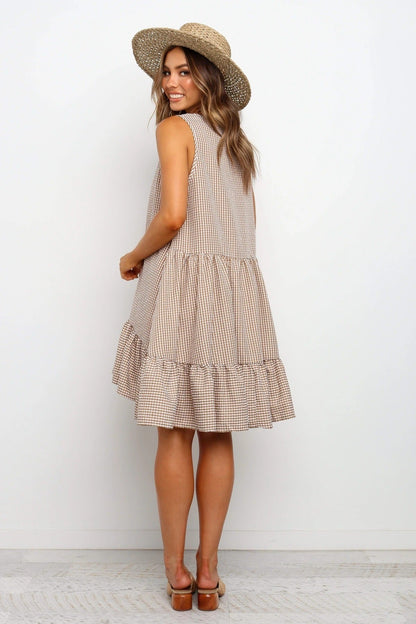 Damenkleid Midi Rüschen Design Gestreift Baumwolle-3