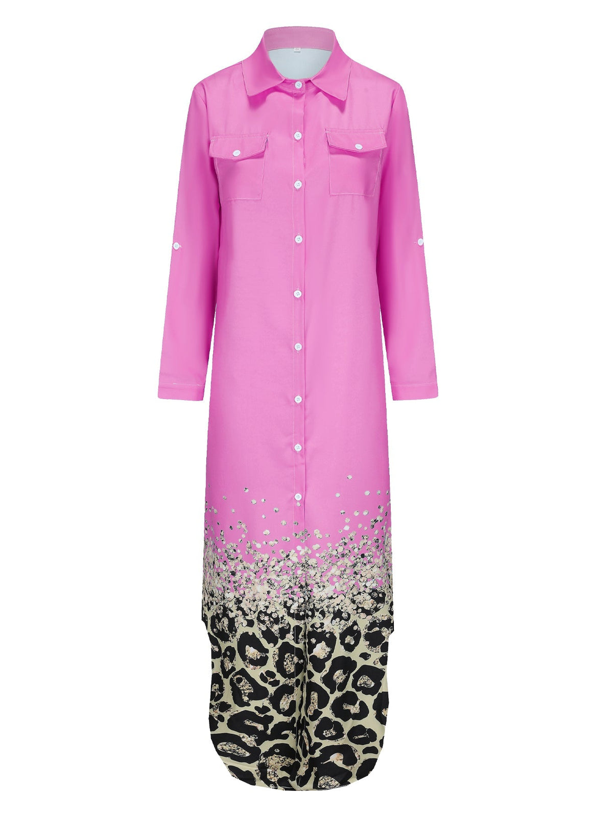 Damen-Kleid, lang, Ärmelhemd, Leopardenmuster, Polyester-4