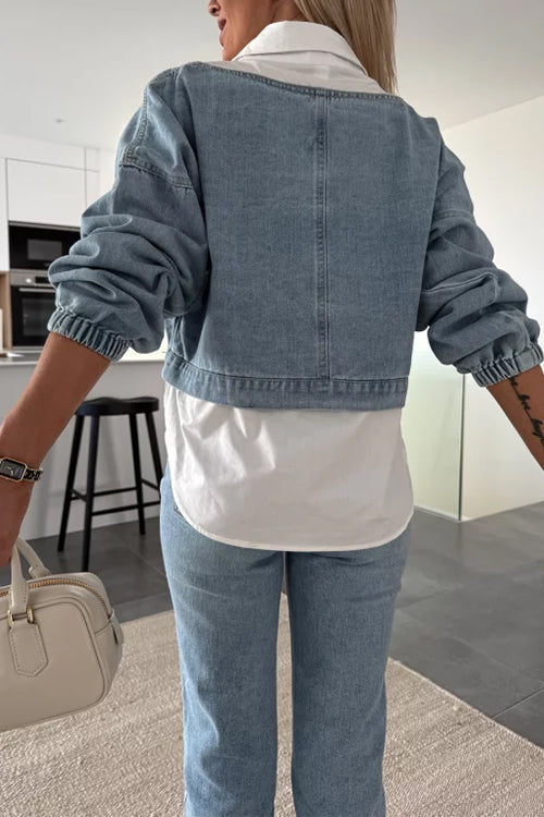 Damen-Denim-Top, Splice-Design, lange Ärmel, Baumwolle, Polyester-4