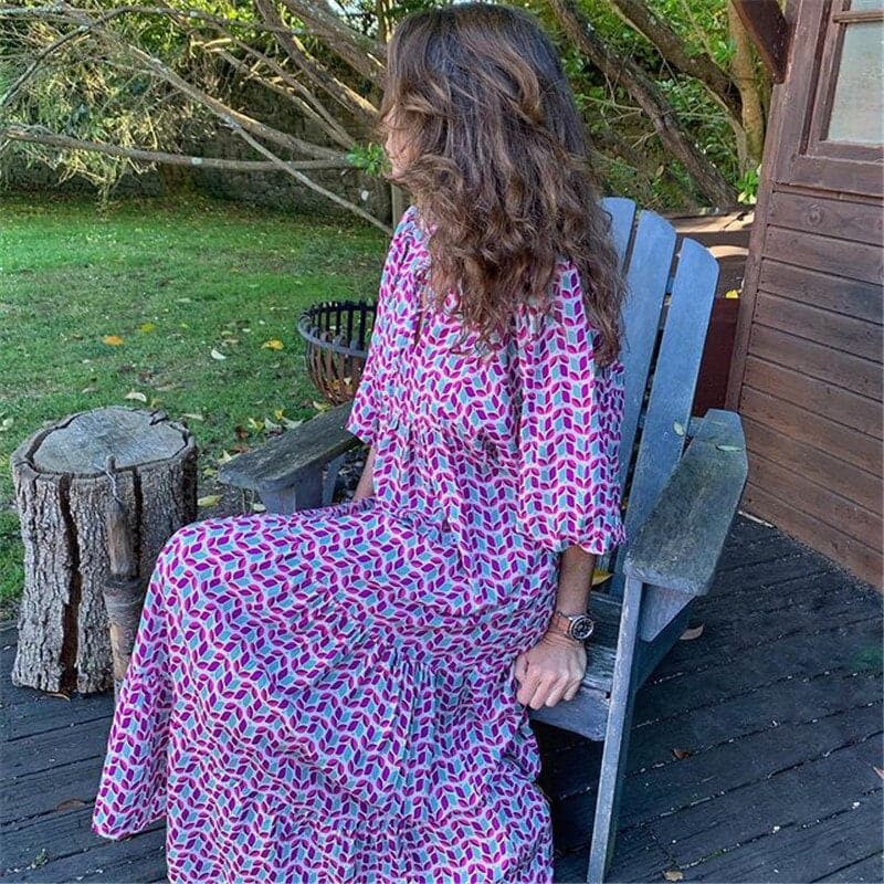 Damen-Maxikleid mit Print aus leichtem Material für Sommerveranstaltungen-4