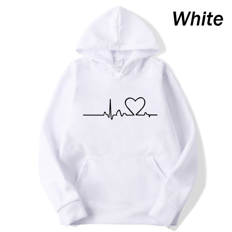 Damen-Hoodie Herzschlag-Print Polyester Lässig-1