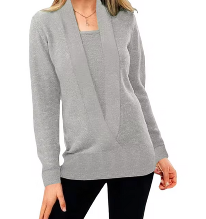 Damen-Strickpullover, tiefer V-Ausschnitt, lange Ärmel, weiche Faser-4