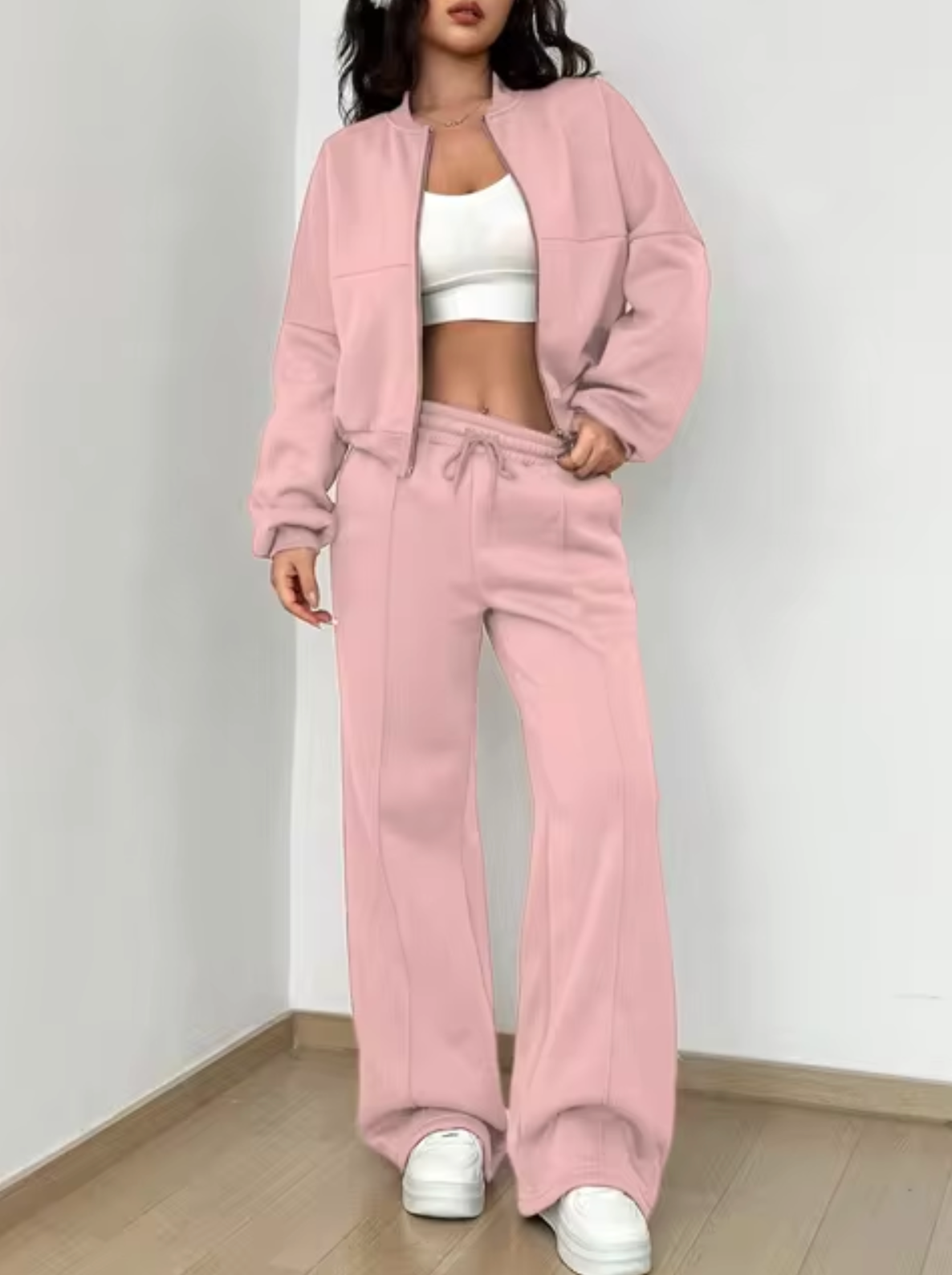 Damen-Bomberjacke und Hose, aus Baumwoll-Polyester, lässige Sportbekleidung, für Damen 11