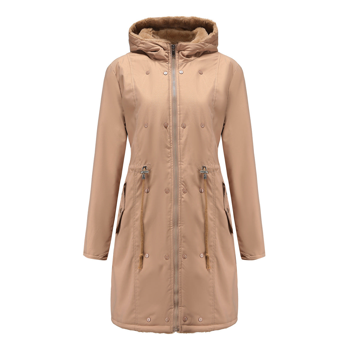 Damen Winterparka Lang Dick Polyester mit abnehmbarer Kapuze-4