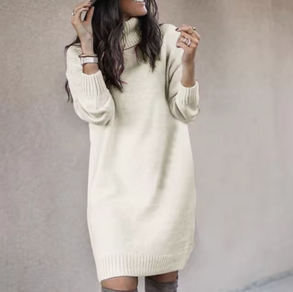 Damen-Strickkleid, Turtleneck, langärmelig, weiches Material-3