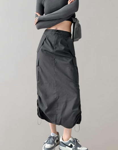 Variant image for Damen-Midirock, Utility-Stil, mit Taschen aus strapazierfähigen Stoff-2