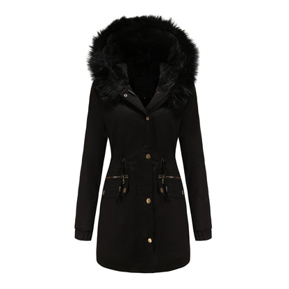 Damen-Parka-Mantel mit Fleecefutter und Kapuze, Baumwolle, Polyester-4