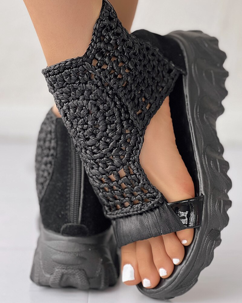 Damen-Flip-Flops, gestrickt, elastisch, Sommersandalen-2
