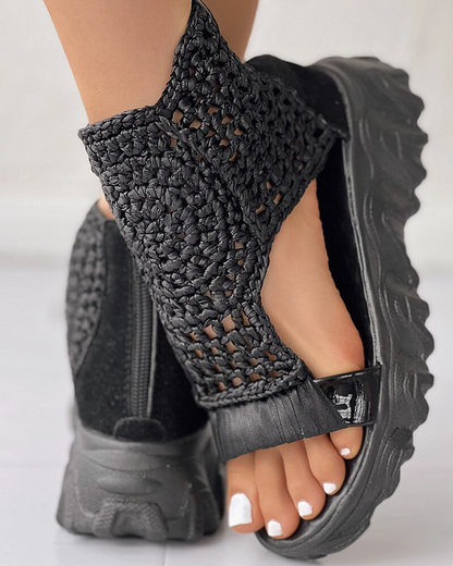 Damen-Flip-Flops, gestrickt, elastisch, Sommersandalen-2