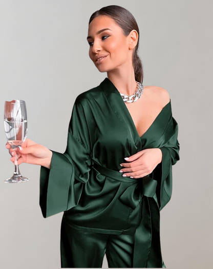 Damen-Pyjama-Set mit langem Bademantel und Nachtwäsche aus weichem Material-2