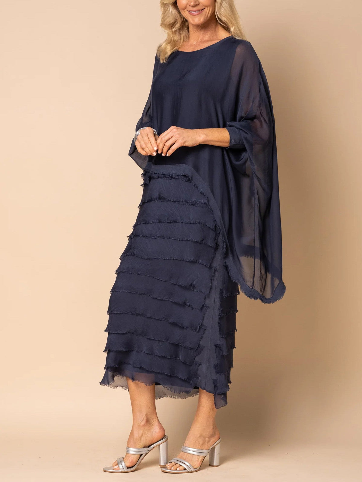 Damen-A-Linien-Kleid, mit Fransen, Polyester, Elasthan-4