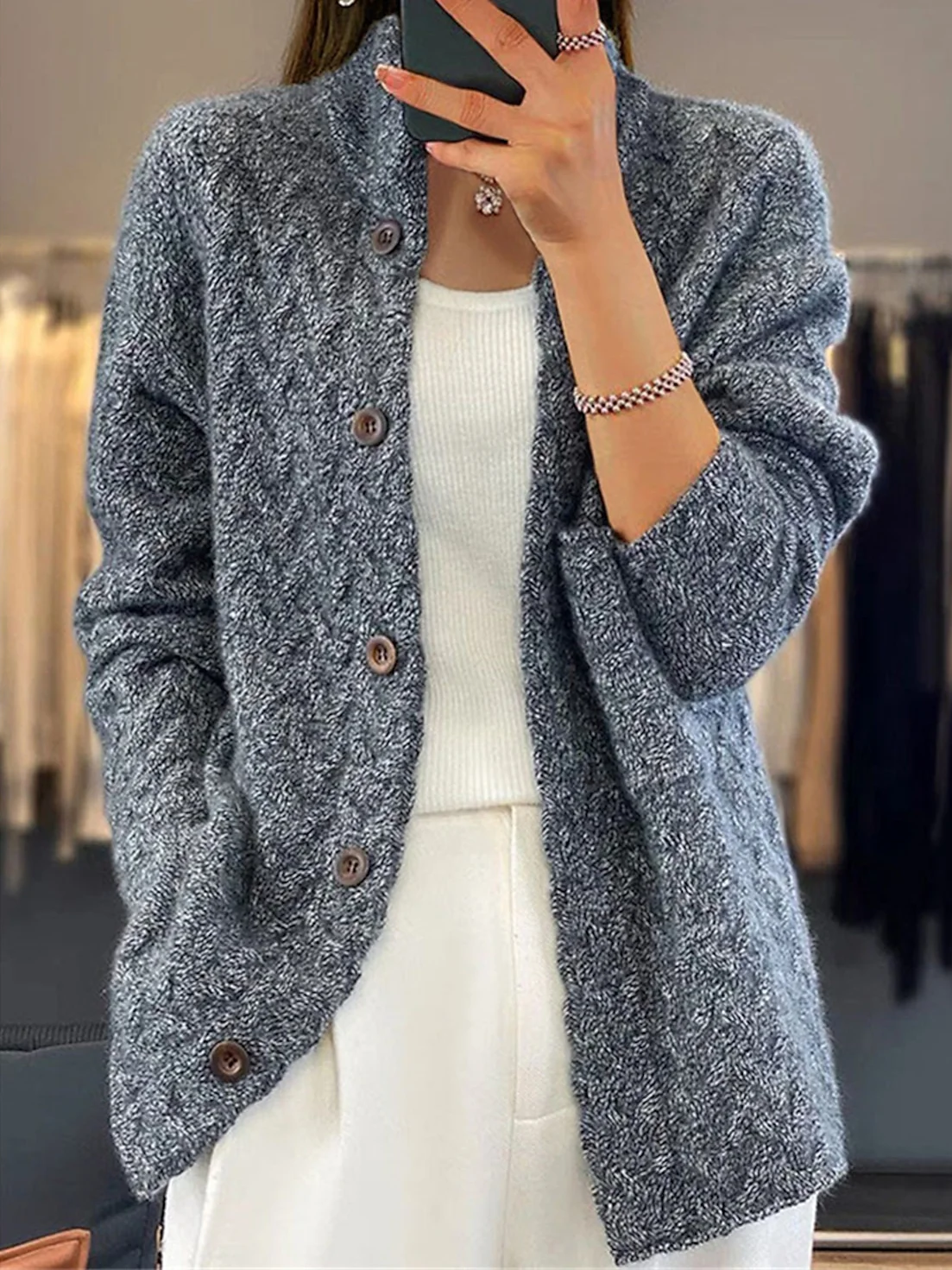 Lange Strickjacke Damen Weich Gestrickt Offenes Design-4