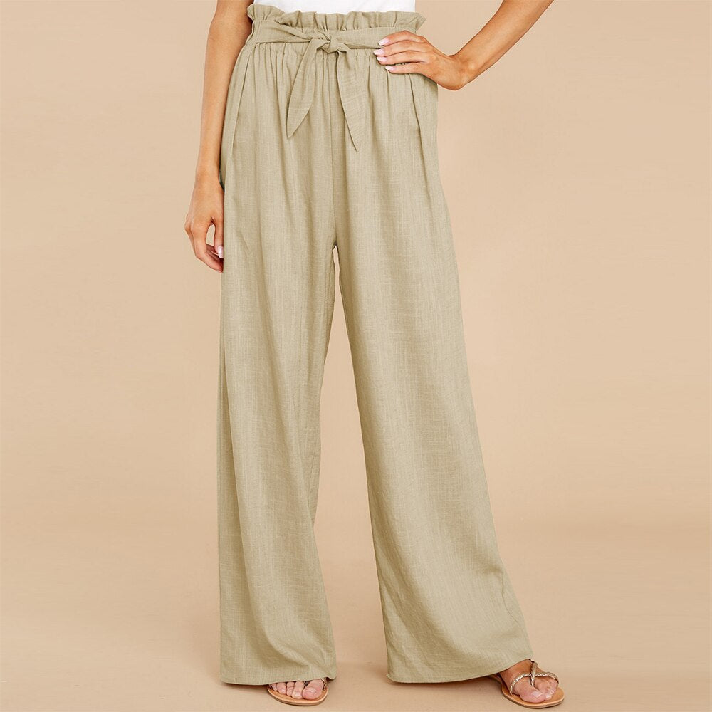 Damen-Hose, leichtes Polyester, hohe Taille-1