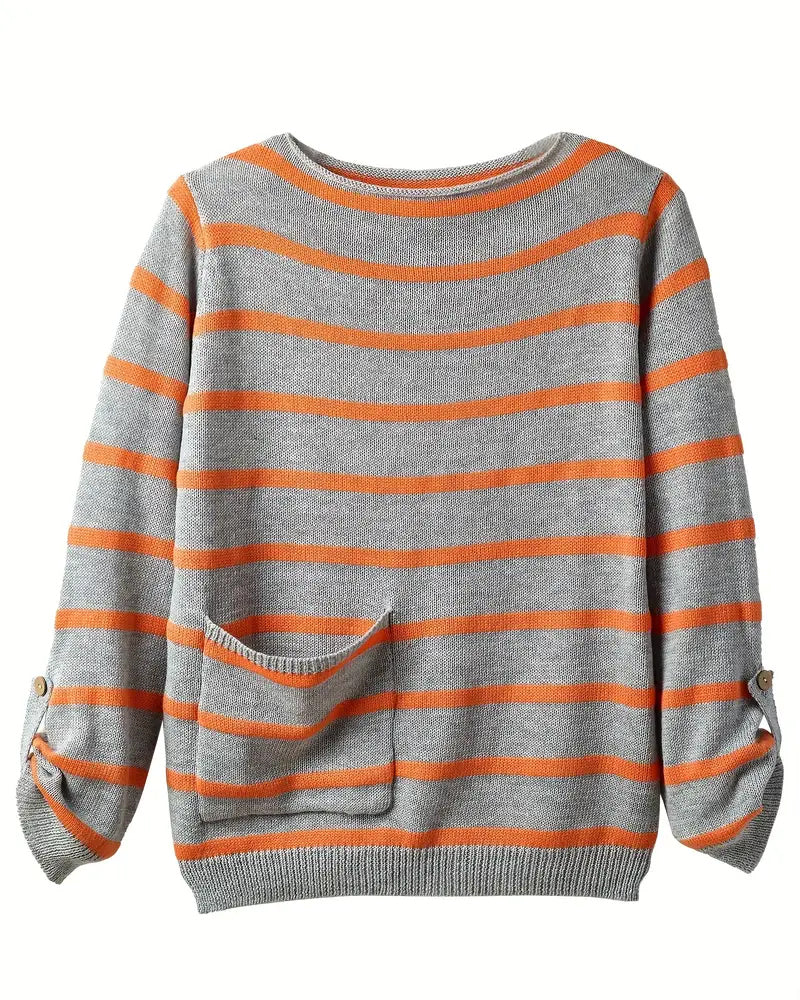 Damen-Pullover, gestreift, weiche Baumwollmischung-4