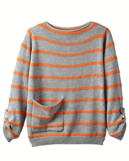Damen-Pullover, gestreift, weiche Baumwollmischung-4
