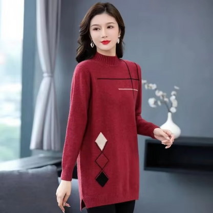 Damen-Strickpullover, halblanger Wollmix, weich, lässige Passform-4