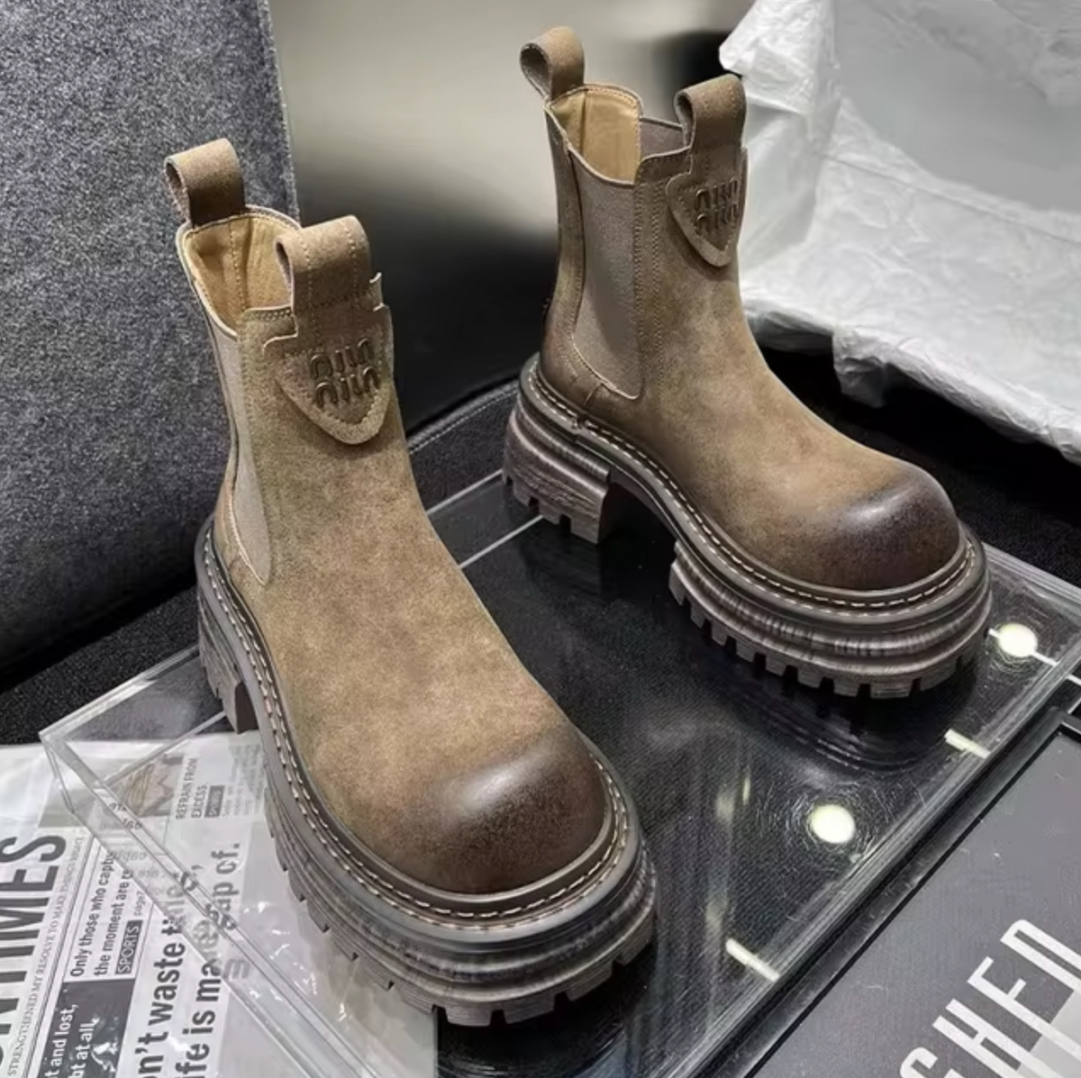 Variant image for Damen-Stiefel, Plateau, Leder, grobe Sohle-7
