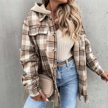 Damen-Kapuzenjacke Karo-Muster Atmungsaktives Material 7