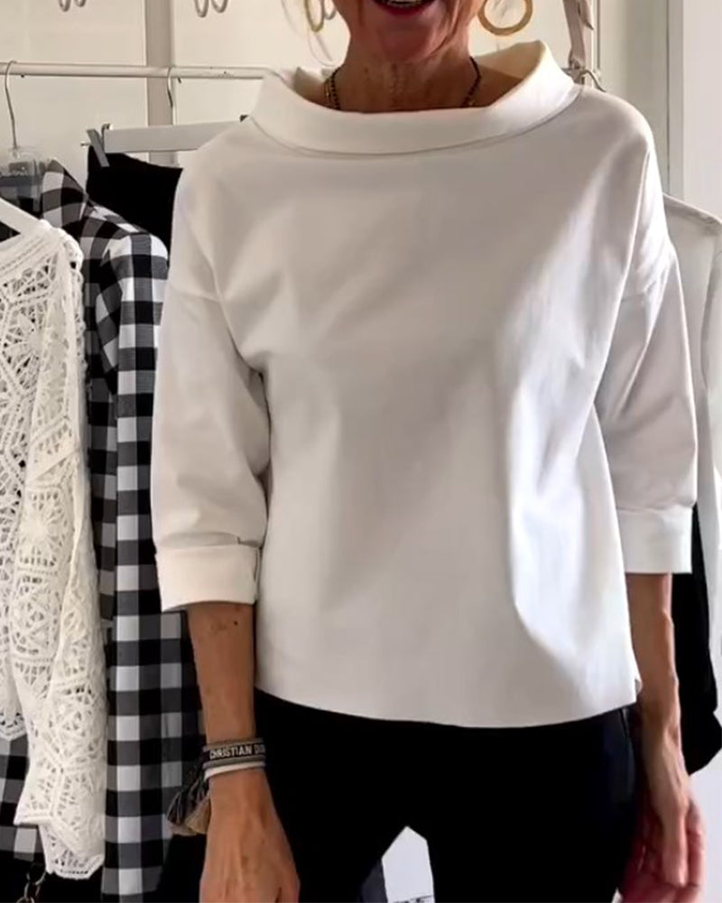 Damen Bluse Hoher Kragen Atmungsaktiver Stoff Vielseitiges Design-2