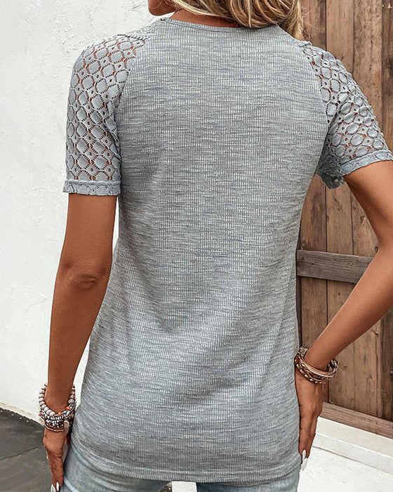 Damen-Bluse, kurzarm, Spitzendetails, Polyester, Elasthan-4