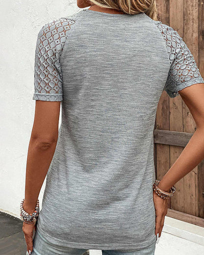 Damen-Bluse, kurzarm, Spitzendetails, Polyester, Elasthan-4