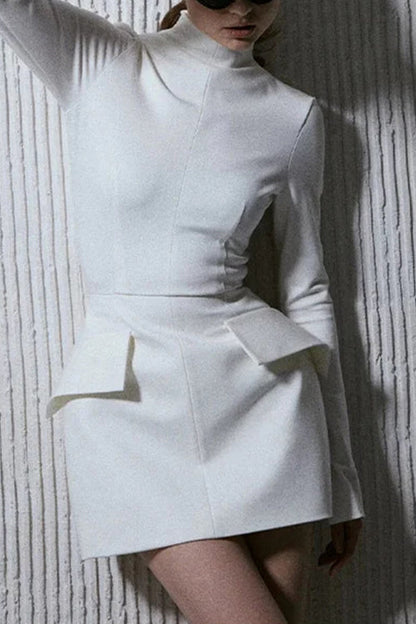 Damen-Minikleid, Stehkragen, lange Ärmel, Baumwolle, Polyester-4