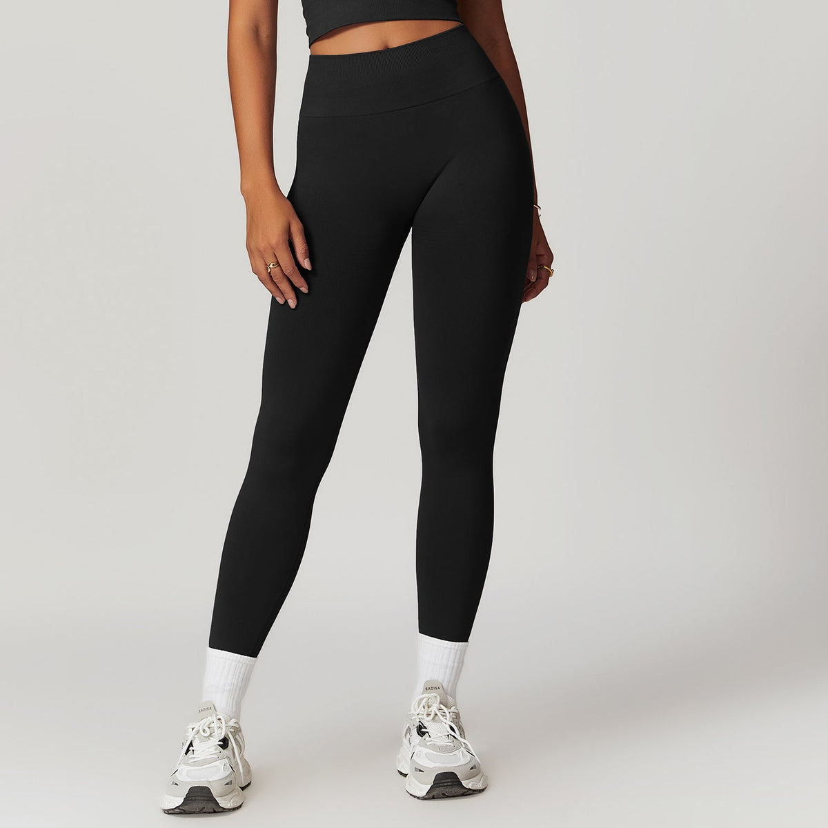 Damen Yogahose Hohe Taille Gerippt Stretch Nylon Spandex-3