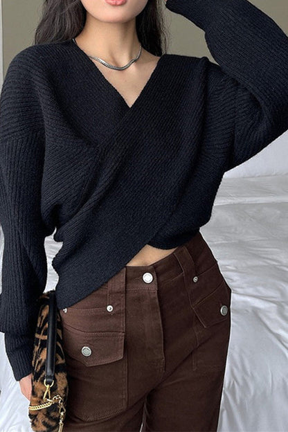 Variant image for Damen-Strickpullover, V-Ausschnitt, gerippt mit Criss-Cross, Vorderseite-2