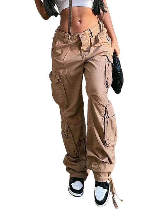 Damen Cargo-Hose Hohe Taille Baggy Denim Schicke Hose 6