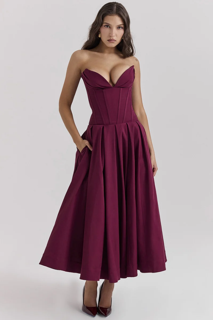 Damenkleid, V-Ausschnitt, plissierter weicher Twill 10