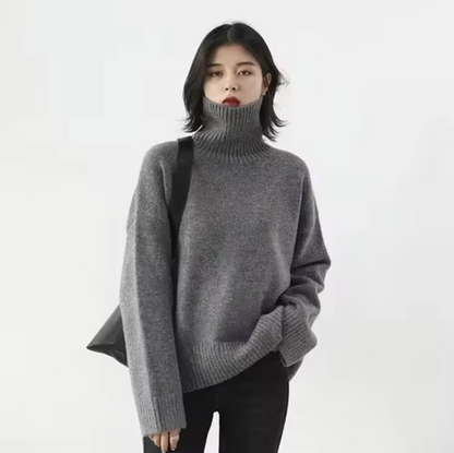 Damen-Strickpullover mit Rollkragen aus weicher Baumwolle – monochromes Design mit breiter Passform für Herbst und Winter 8