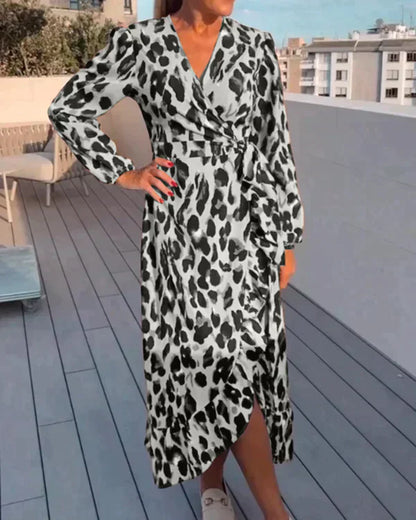 Damen-Kleid, lang, Panter-Print, Polyester-6