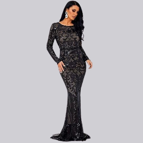 Damen Abendkleid Lang mit Pailletten für formellen Anlässe-1