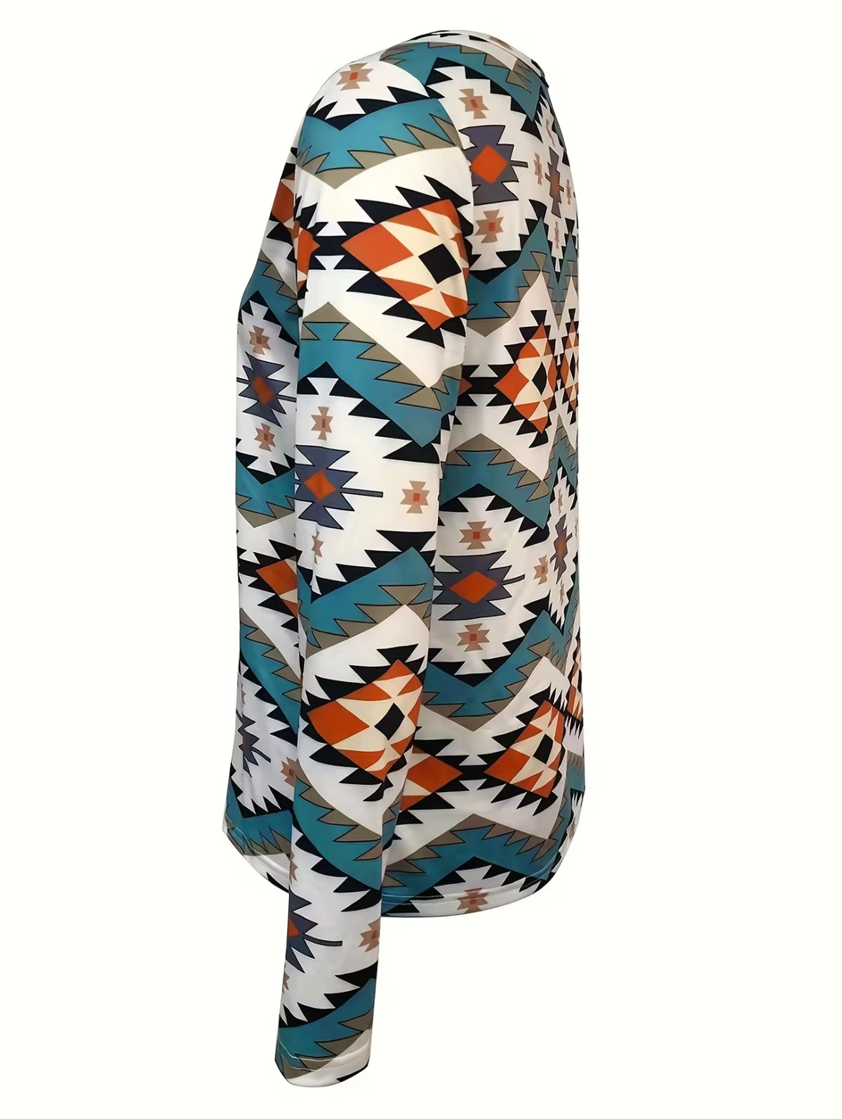 Damen-Langarm-T-Shirt, Geometrischer Druck, Baumwolle-4