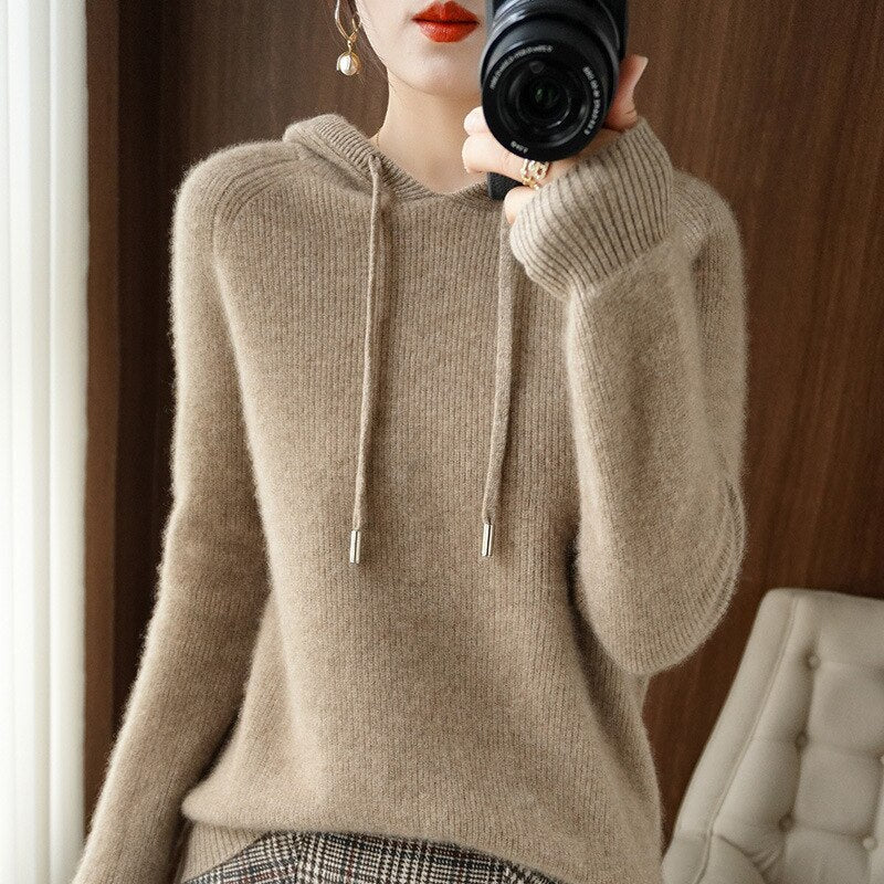 Damen-Kapuzenpullover Klassisches Design aus Kaschmir Weicher Loose Fit 10