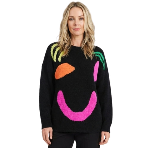 Damen-Strickpullover, mit Smiley, Motiv, gemischte Baumwolle, Acryl