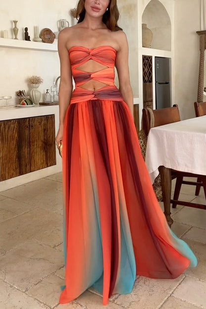 Damen-Maxikleid, Ausschnitt, Gedrehte Front, leichtes Netzstoff-4