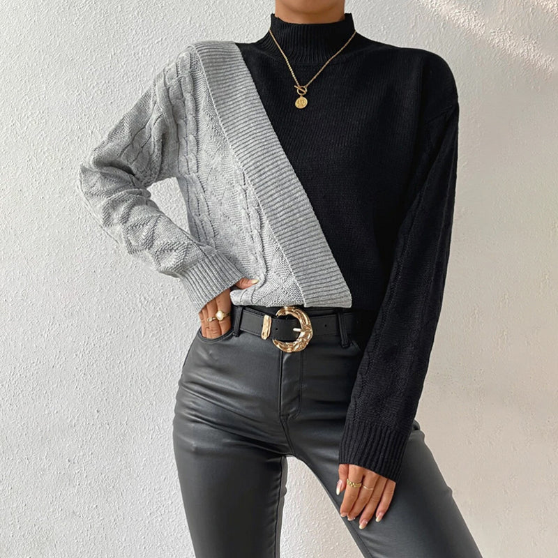 Damen-Strickpullover, langärmelig, halbhoher Kragen, weicher gemischter Stoff-1